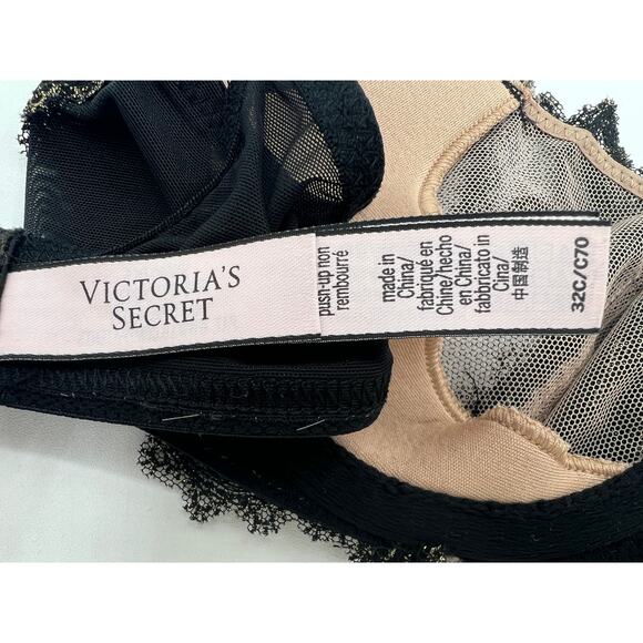 VICTORIA'S SECRET DREAM ANGELS PUSH UP UNLINED LACE BRA BLACK GOLD 32C - Picture 9 of 13